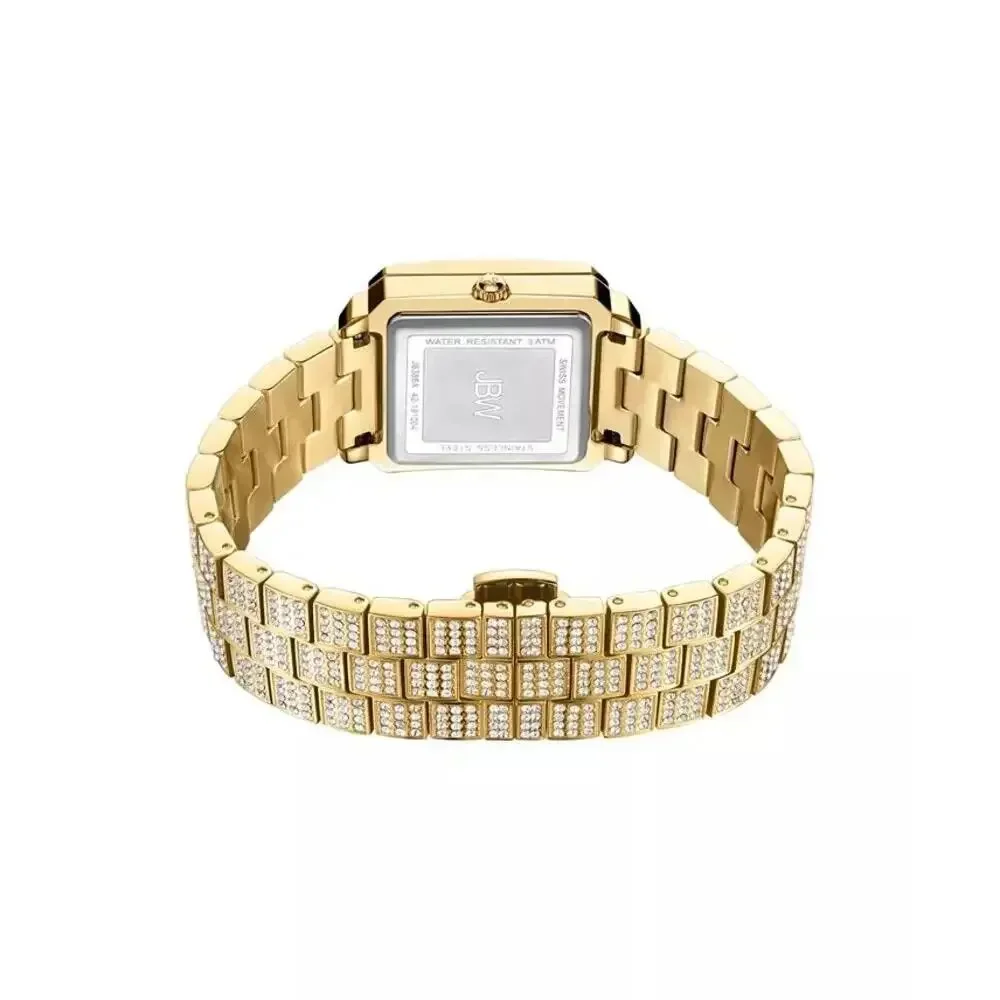 JBW Cristal Square 28mm 12 Diamonds 1095 Crystals 18k GoldPlated Stainless Watch